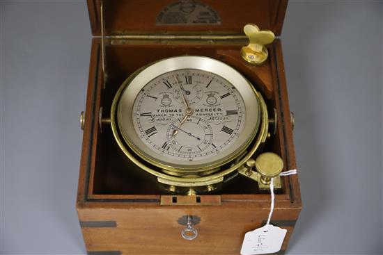 Thomas Mercer of London. A late 19th century 2.5 day marine chronometer, case width 7.25in. depth 7.25in. height 8in.